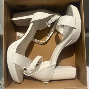 Elegant White Strappy Block Heels